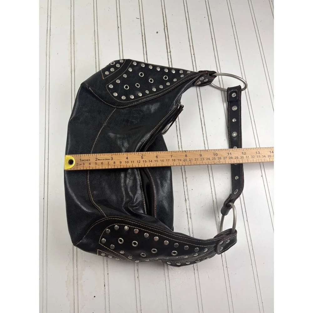 Vintage Y2K Black Leather Studded Punk Edgy Grunge Hobo Shoulder Bag